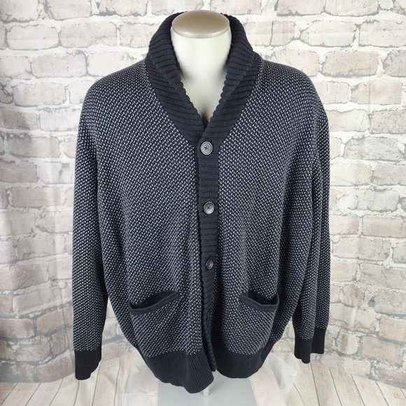 Daniel Hechter Paris Cotton Shawl Collar Grampa Cardigan Navy Size 2X Preppy - Picture 3 of 14